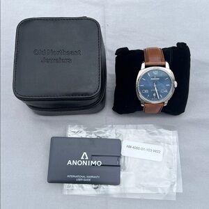 Anonimo Blue and Brown Leather Watch
